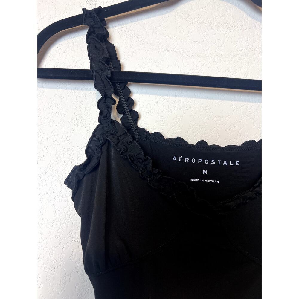 Stylish Aeropostale Black Ruffled Cropped Tank Top M - Picture 3 of 5